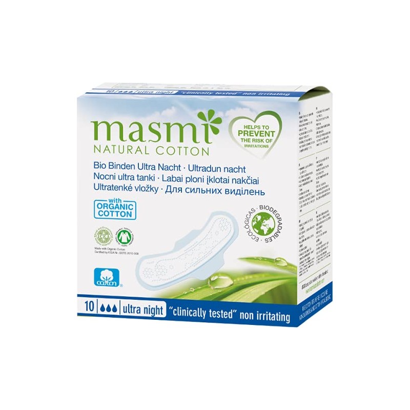 MASMI NATURAL COTTON Bio Binden Ultra Nacht (10 Stück)