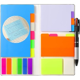 Hommie Bloc de notas adhesivas transparentes con bolígrafo de color, pestañas adhesivas transparentes, banderas de páginas translúcidas, marcadores de libros, almohadilla autoadhesiva impermeable, suministros escolares de oficina