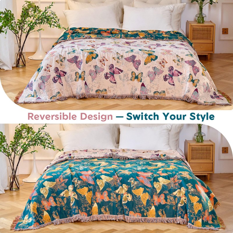 WOFNA Boho Butterfly Throw Blanket 60"x80" Twin Size Bed Blanket,100%