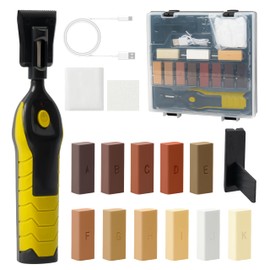 GQIRIL Vinyl Floor Repair Kit - Wood Laminate Hardwood Floors Repair Set with Heat Pen, 11 Colors Wooden Furniture Hard Wax Scratches Stains Cracks Holes for Table Chair Door Cabinet (Yellow)