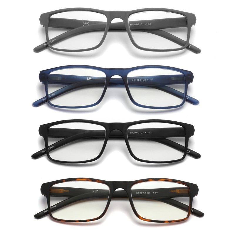 AIKLLY 4 Pack Reading Glasses Blue Light Blocking for Men,Rectangular