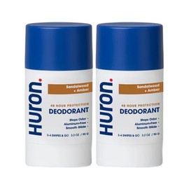 Huron Aluminum-Free Deodorant for Men - Clean & Woody Scent of Sandalwood & Amber - Neutralizes Odor for All-Day Protection - Non-Irritating - 3 Oz (2 Pack)