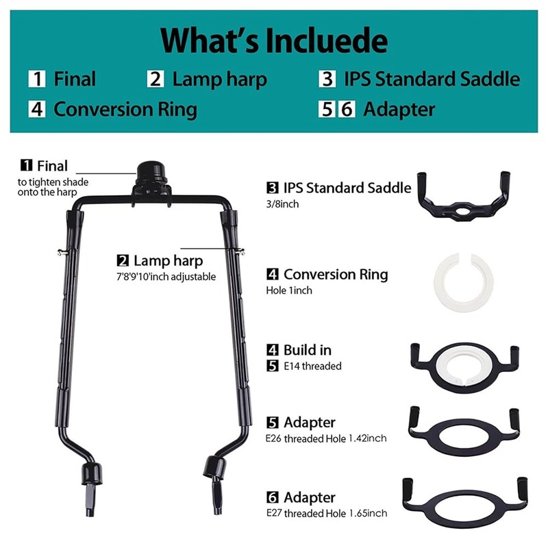 2PCS Lamp Shade Harp Holder E14,E26,E27 Light Base Adapter Adjustable