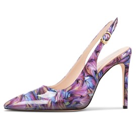 Aisicoo Womens Stiletto High Heel Pointed Toe Pumps Slingback Buckle Wedding Prom Party Dress Patent Leather Summer 3.9 Inches Heels Purple Vortex Patent Leather 12 M US