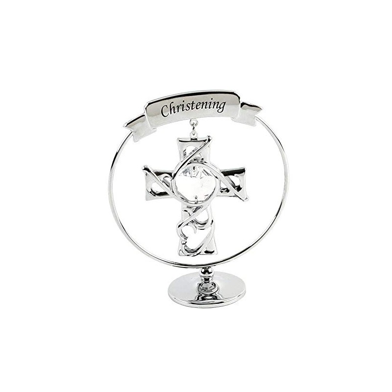 Crystocraft Keepsake Christening Cross Gift Ornament - Chrome Plated with