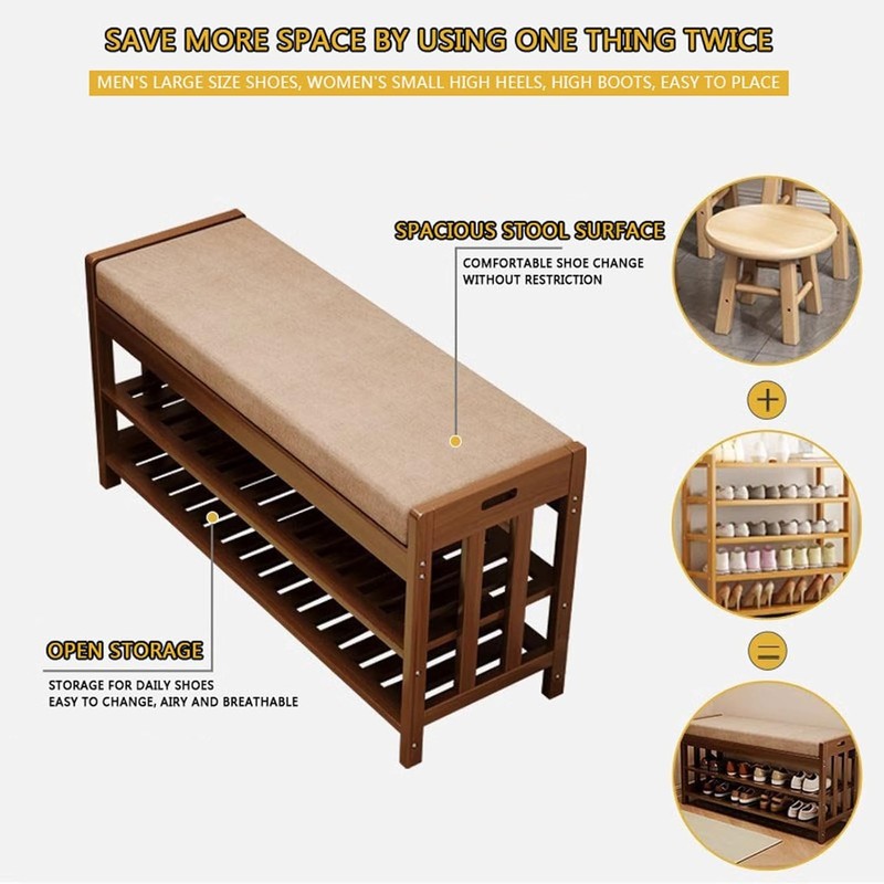 SACSTAR Shoe Rack and Storage Bench for Entryway, 2-Tier Upholstered