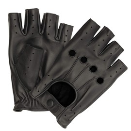 Hombury Leather Driving Gloves Men and Women Half Finger, Genuine Leather Driving Gloves for Men Fingerless Motorcycle Gloves (Black, Small)