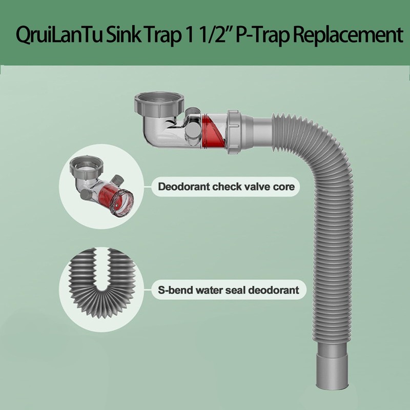QruiLanTu 1-1/2 inch Kitchen Sink Drain Kit, space-saving kitchen drain