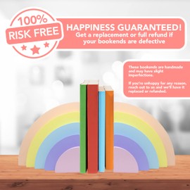 Decorably Pastel Rainbow Bookends for Kids - 1 Set Non-Skid Wooden Decorative for Girls and Boys Room, Baby's Nursery, Classroom Decor
