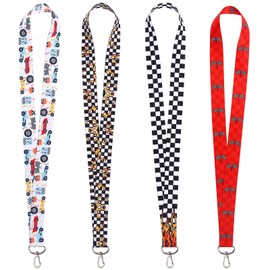 GTOTd Race Car Cool Teacher Neck Checkered Lanyard（4 Pack） for Key String Wallet. Cute Stuff Accessories Decor Gifts Merch Party Supplies ID Card Badge Holders Keychain for Kids Teens Student Office