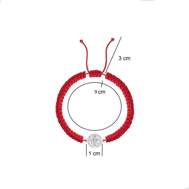Pulsera de San Benito de Plata ley 925, roja tejida