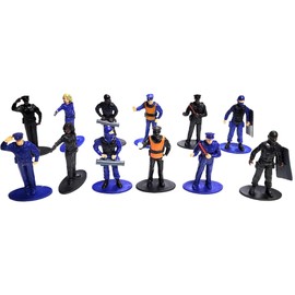 Free Standing Blue and Black Toy Police Figures (2.5") Plastic. Miniature Collection: Swat, Riot Gear, Patrol, Traffic, Breaking in, Point Blank Shooting, Female Officer. (6 Blue + 6 Black, 12, Pack)