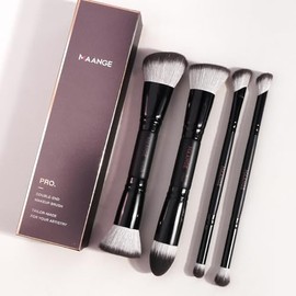 MAANGE Brochas Maquillaje, 4 Brochas de Maquillaje Premium de Doble Punta (PlanaAcodadaRedonda AcodadaCnica) para Pulir Lquidos, Cremas, Polvos,...   