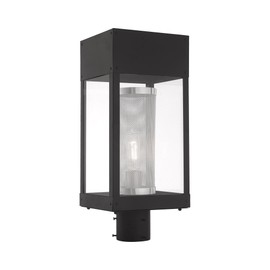 Livex Lighting 20763-04 Franklin - One Light Outdoor Post Top Lantern, Black Finish with Clear Glass with Stainless Steel Mesh Shade