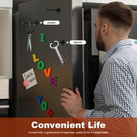 6Pcs Magnetic Hooks 1.7lb Neodymium Magnet Hooks for Cruise Cabin Refrigerator Garage Kitchen, No Drill Hanging Hooks, Long Black Magnetic Hook for Keys Towels Tools Kitchen Utensils