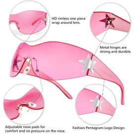 FEISEDY Rimless Y2K Sunglasses for Women Men Fashion Wrap Around Sun Glasses Oversized Frameless Eyewear B9090