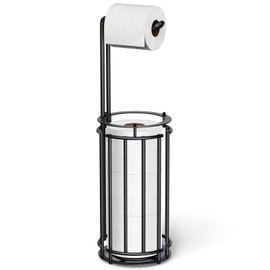 Meangood Toilet Paper Holder Stand and Tissue Paper Roll Dispenser for 4 Mega Rolls, Bathroom Free Standing Tissue Roll Storage Holder Rack,Detachable (Black)