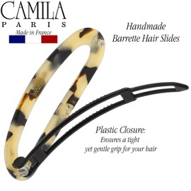 Camila Paris CP3364 - Pinzas para el pelo francés, hechas a mano, Tokio blanco, clip deslizante lateral para niñas, accesorios para el cabello para mujer. Agarre antideslizante, estilo moderno, duradero, fabricado en Francia