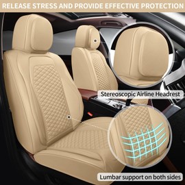 truckerset Car Seat Covers Full Set, Leather Seat Covers for Cars, 2 Packs Breathable Seat Cover, Suitable for SUV/Truck/Sedan/Automotive (Beige)