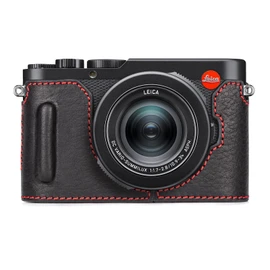 MUZIRI KINOKOO Case for Leica D-LUX 8 Camera - Retro Style Genuine Leather Half Protective Case for Leica D LUX 8/ D-LUX8 Camera - with Opening Bottom and Hand Grip Design - Black and Red