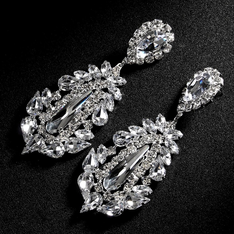 XSBODY Big Silver Chandelier Earrings for Women Dangling Bling Large