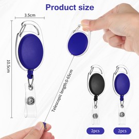 Mynoozi 4-Pack Durable Plastic Retractable Buckles, Retractable Badge Reels, Retractable Keychain - Heavy-Duty Snap Hooks for Key Ring ID Card Badge Holder and More - Black & Blue