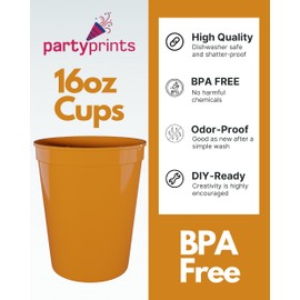 PartyPrints 10 Pack 16 Oz Orange Reusable Blank Plastic Cups, Stadium Cups Bulk – BPA Free Dishwasher Safe Party Cups, Colored Cups Perfect for Party, Wedding, Birthday Graduation, Clubs