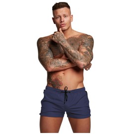 Mens Swim Trunks Quick Dry Swimwear Zipper Pockets, Swim Shorts with Mesh Lining Navy Blue