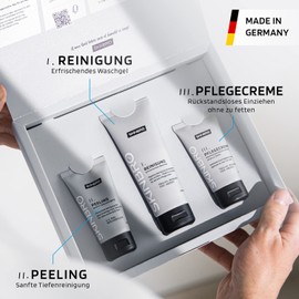 SKINBRO Hautpflege Männer & Herren 3er Set | | Made in Germany | Gesichtspflege Set - Reinigung, Peeling und Feuchtigkeitscreme Coffein Vegan| Ideales Geschenkset Männer | Cleanser, Care & Moisturizer