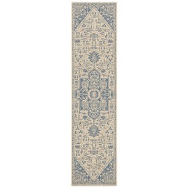 SAFAVIEH Beach House Collection 2'2" x 10' Blue/Cream BHS138M Oriental Medallion Indoor/ Outdoor Non-Shedding Easy Patio Backyard Porch Deck Mudroom Runner Rug
