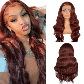 Hxxcoup Body Wave #33 Reddish Brown Human Hair Wig 13x6 Transparent Lace Front Wig 180% Density Pre Plucked Natural Hairline Real Baby Hair For Women 26 Inch