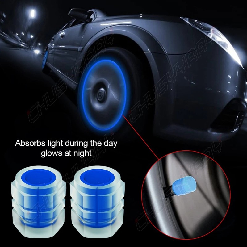 CHUSYYRAY Luminous Tire Valve Cap Stem Lights Glow in the