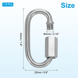 PATIKIL M4 Quick Link Chain Connector, 15 Pcs 3/16" 304 Stainless Steel Locking Quick Chain Repair Links for Towing Swing Outdoor Equipment, 500 lbs Capacity