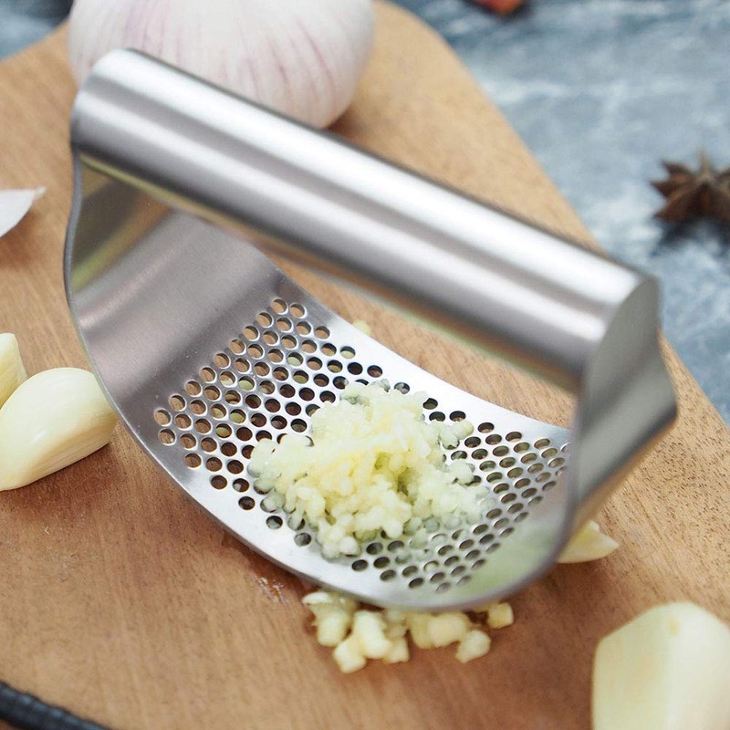 SUPARO Garlic Press Rocker Stainless Steel, Fruit Crusher with Comfortable