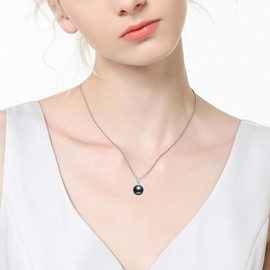 Black Pearl Necklace for Women Tahitian Pearl Pendant Necklace 18k White Gold Plated 925 Sterling Silver Gifts For Women Women's Jewelry