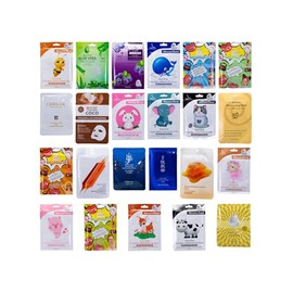 Paquete de 10 Mascarillas Coreanas Hidratantes +10 Pares de Parches Labios Colágeno +10 Pares de Parches para Ojos Ojeras, Ideal para el cuidado facial, Rejuvenecedoras, Antienvejecimiento, Antiarrugas