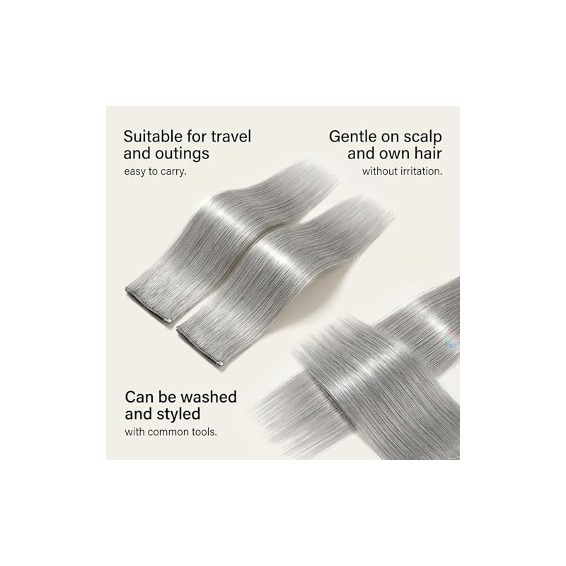 Extensiones de Cabello con Clip, Color Gris Plata