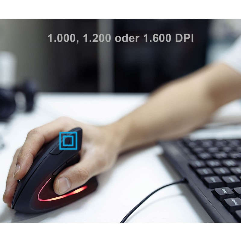 Eaxus® Ergonon Vertikale Maus kabellos - Hochkant USB Maus ergonomisch,