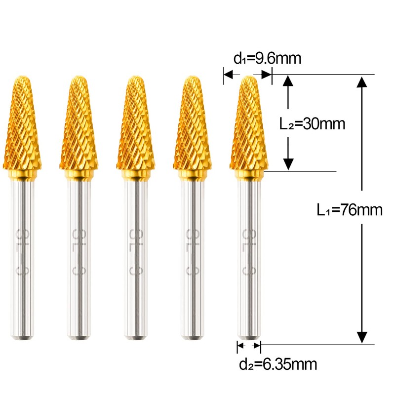 SL-3 5pcs Tungsten Carbide Burr TiN Rotary File Taper Shape