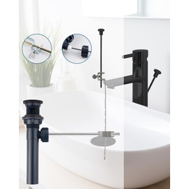 Bathroom Sink Drain with Lift Rod, Pop Up Sink Drain with Overflow, Universal Fit, Oil Rubbed Bronze Drain Stopper for Vessel Sink, Assembly for Bathroom Faucet