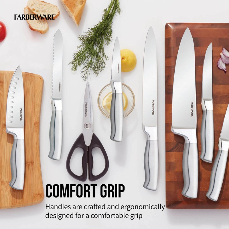 Farberware Self-Sharpening 13-Piece Knife Block Set with EdgeKeeper Technology, High