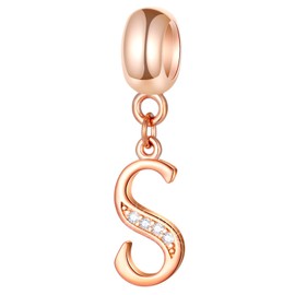 GLOWDAS Rose Gold Letter Charms Initial A-Z Alphabet Beads, 925 Sterling Silver Dangle CZ Birthstone Pendant, Mother's Day Birthday Gifts for European Charm Bracelet, Sterling Silver Rose Gold Cubic