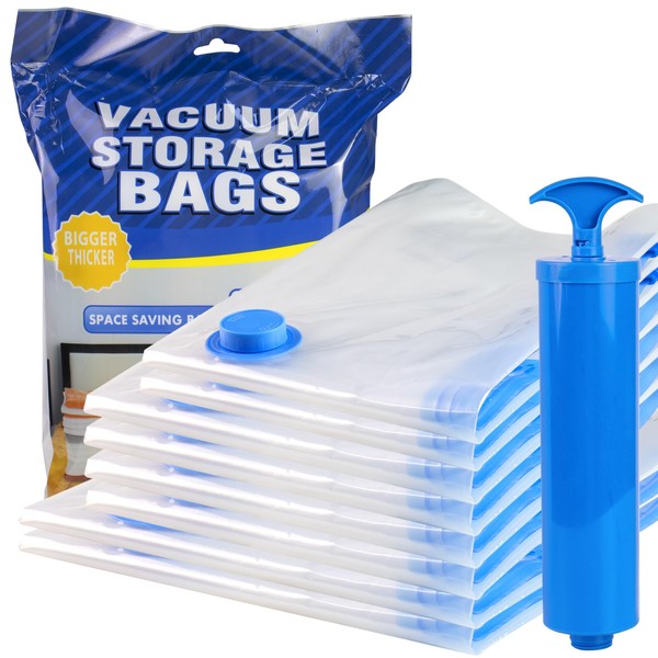 Vacuum Storage Bags for Clothes Travel - 8 Pack (2 Jumbo+4 Large+2 Medium) with Travel Pump Vacuum Sealer Bag with Double-Zip Seal and Triple Seal Turbo-Valve for Max Space Save