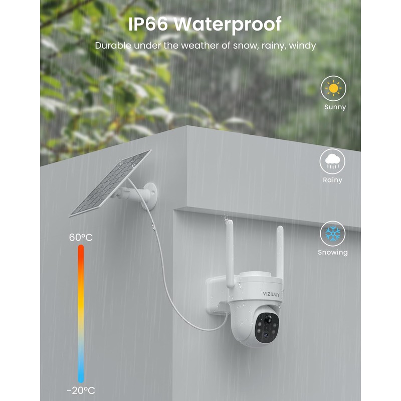 VIZIUUY Solar Security Cameras Wireless Outdoor, 3MP Pan Tilt 360°WiFi