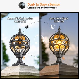 Flybling Dusk to Dawn Black Outdoor Post Lights, Exterior Waterproof Rustproof Sphere Outside Post Lamps Fixture, Farmhouse Aluminum Pillar Lantern for Porch House Pathway Fence Yard Garden Patio
