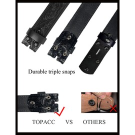 TOPACC Women Men Western Belt Without Buckle Black Embossed Leather Belt Cowboy Cowgirl 1.5" Wide with Snaps Belt for Jeans Pants