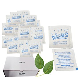 [200 Pack] Disposable Cutlery Set Moist Wet Sachet 200 Wipes, Compostable, ECOSE Bundle Box