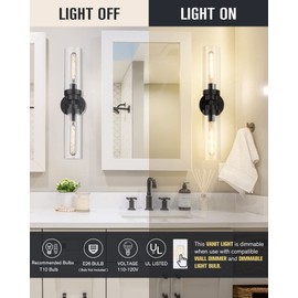 Emak 22 Inch Black Bathroom Light Fixtures Over Mirror, 2-Light Bathroom Vanity Light with Clear Glass Shade, 2 Pack Wall Sconce for Bathroom, Bedroom, Hallway, VL085-BKL-2-2PK