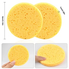 Pack of 10 Face Cleansing Sponges, 8 cm Make-Up Sponge Pads, Cosmetic Sponges, Face Sponge for Makeup Remover Face Care (Yellow) (Round)