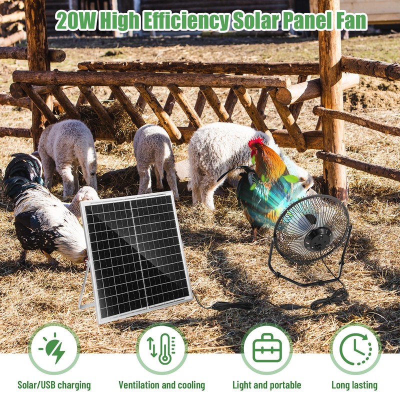 Tujoe 20w Solar Panel 8 Inch Fan, High Velocity Portable
